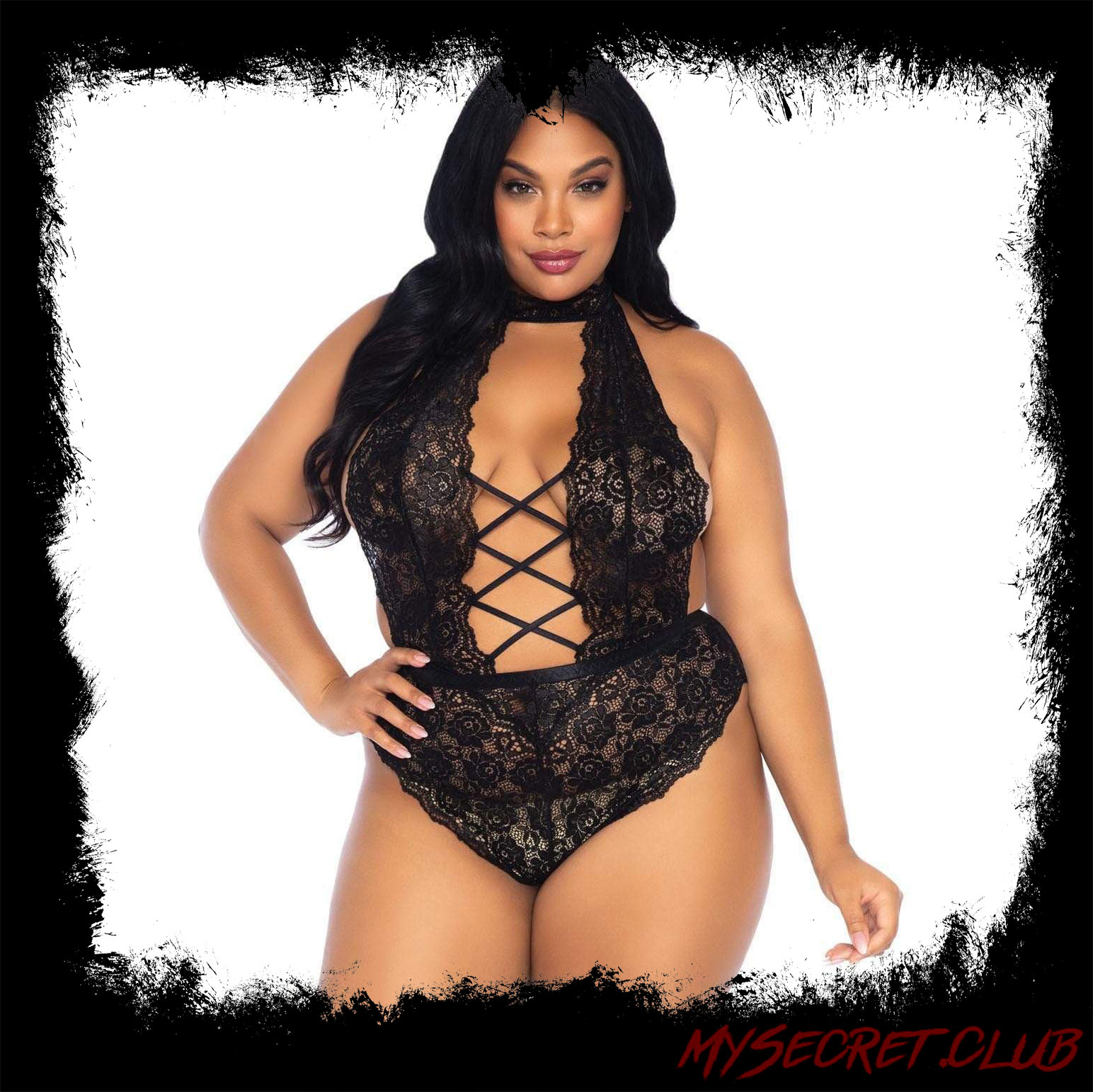 Leg Avenue Floral Lace Crotchless Teddy Black UK 18 to 22