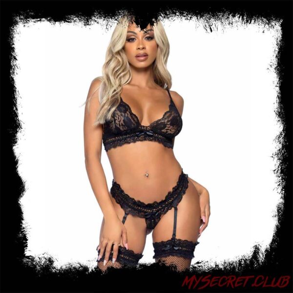 Leg Avenue Ruffle Bra Set Black UK 6 to 12