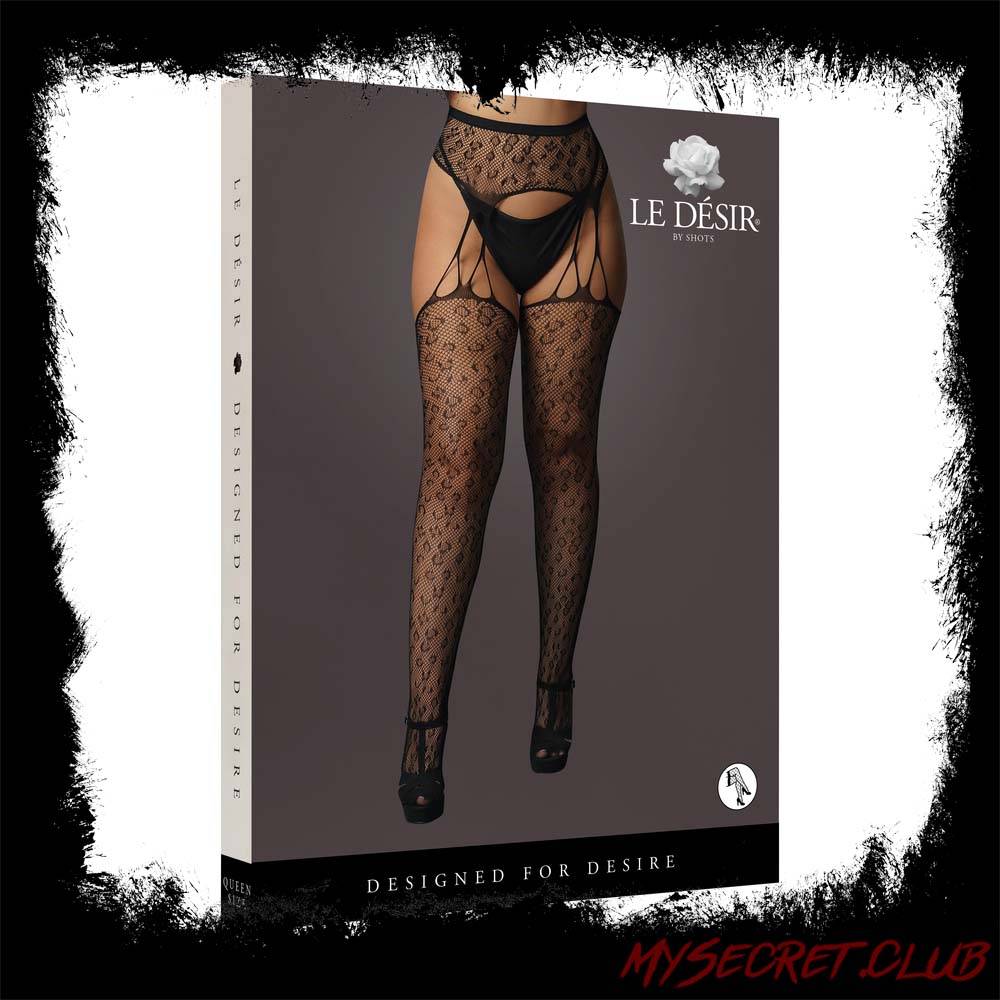 Le Desir Suspender Leopard Pantyhose Black UK 14 to 20