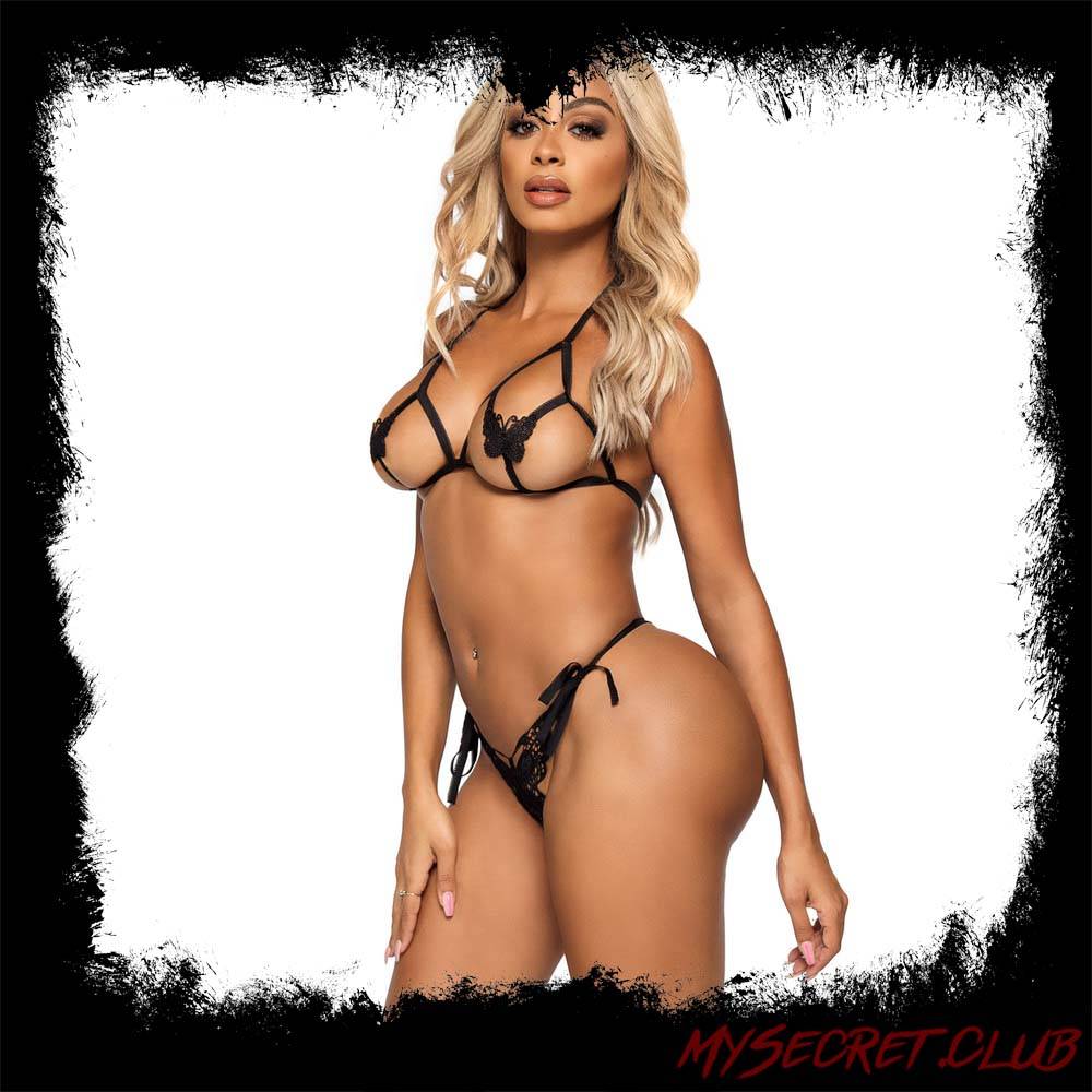 Leg Avenue Open Cup Bra and Pearl Panty Black UK 6 to 12