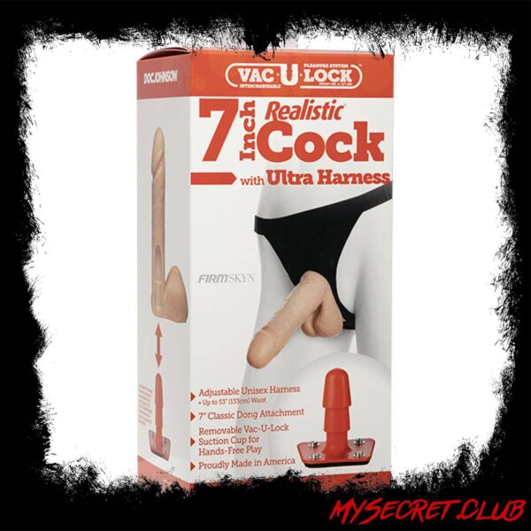 Vac-U-Lock 7 Inch Realistic Cock With Ultra Harness