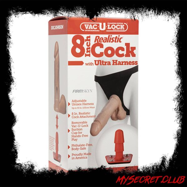 Vac-U-Lock 8 Inch Realistic Cock With Ultra Harness