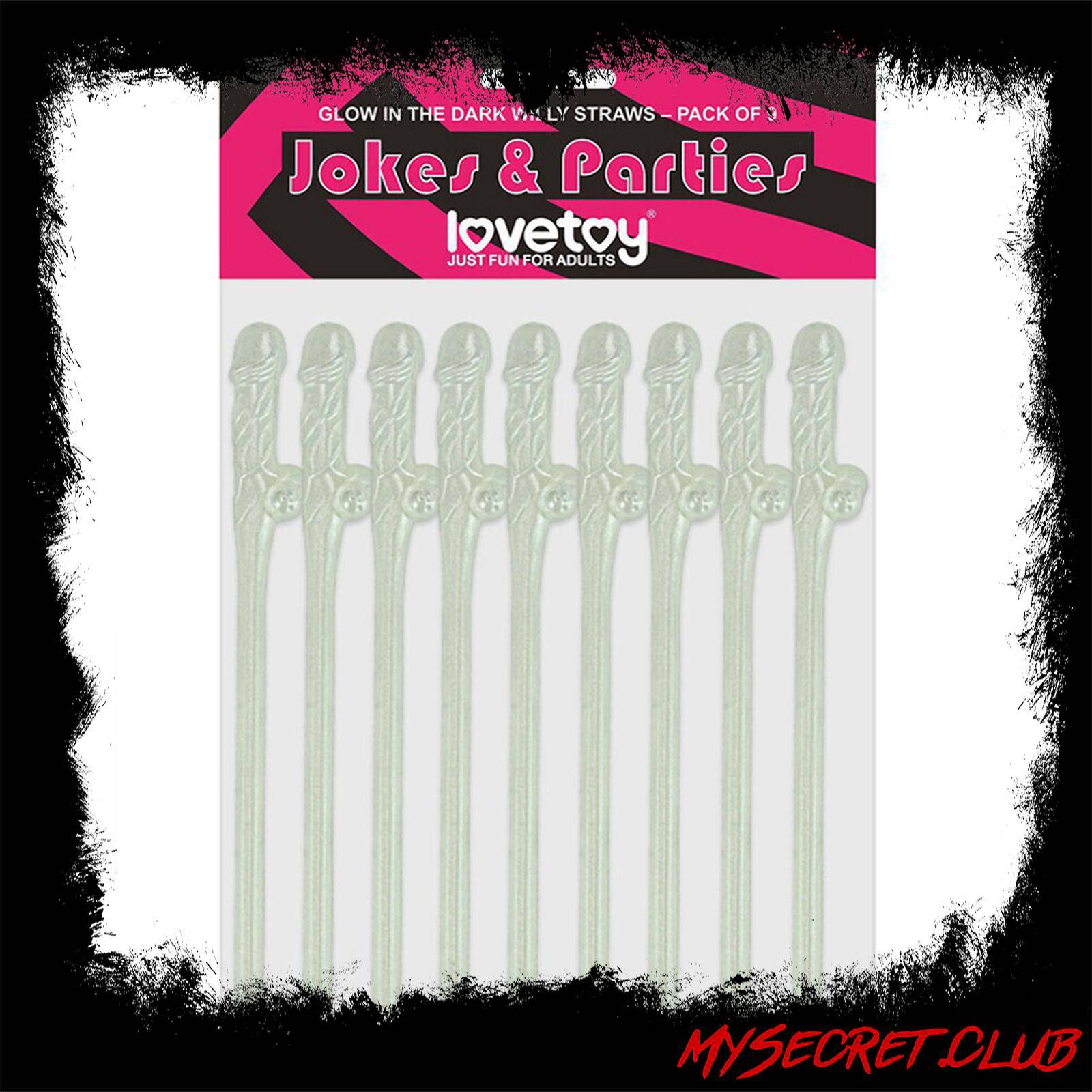 Lovetoy Pack Of 9 Willy Straws Glow In The Dark