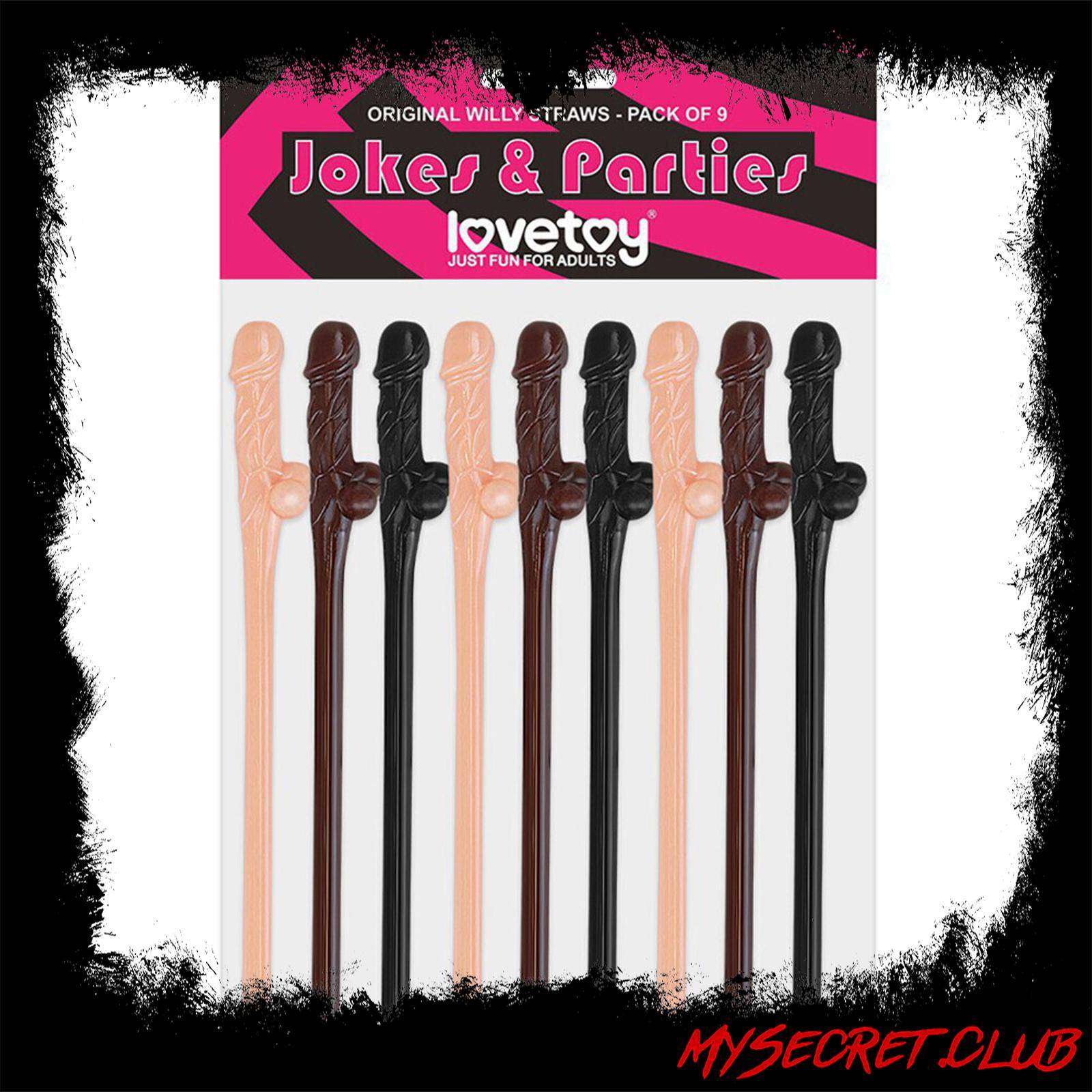 Lovetoy Pack Of 9 Willy Straws Black Brown And Pink