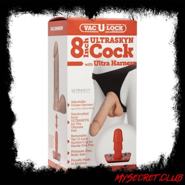 Vac-U-Lock Ultraskyn 8 Inch Realistic Cock With Ultra Harness