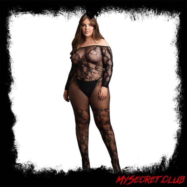 Le Desir Bodystocking With Off Shoulder Long Sleeves