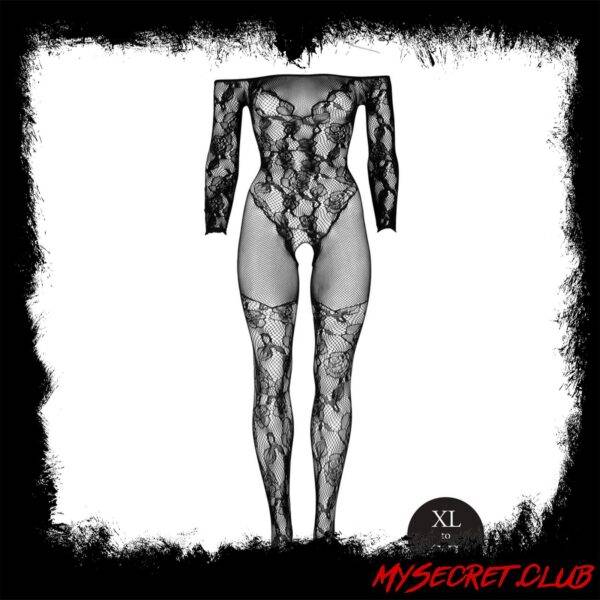 Le Desir Bodystocking With Off Shoulder Long Sleeves
