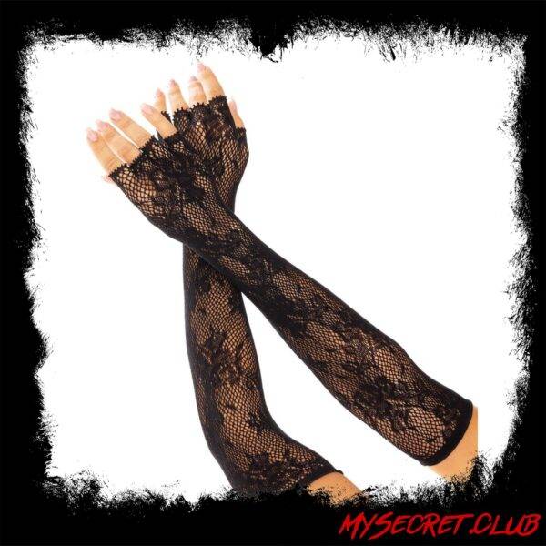 Leg Ave Floral Net Fingerless Gloves Black